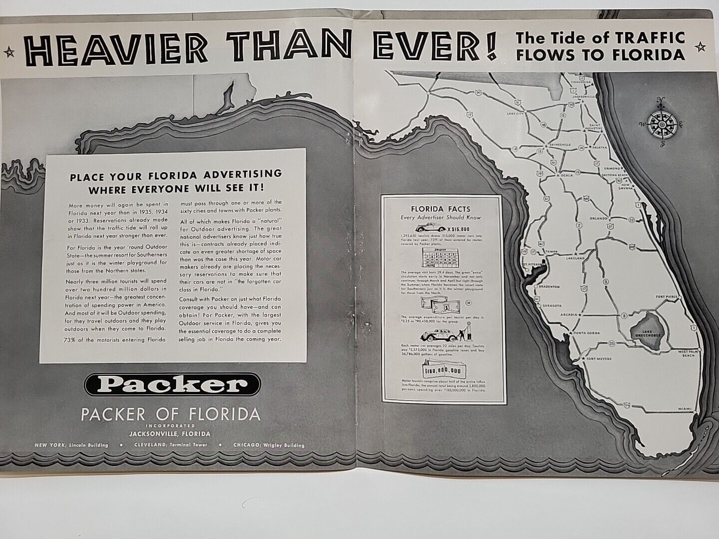 1935 Packer Outdoor Advertising Florida Map Fortune Print Ad Centerfold