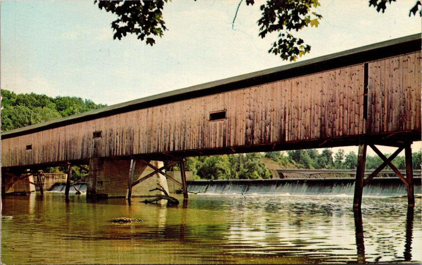Postcard Ashtabula Ohio Covered Bridge At Harpersville Ohio Over Grand River UNP