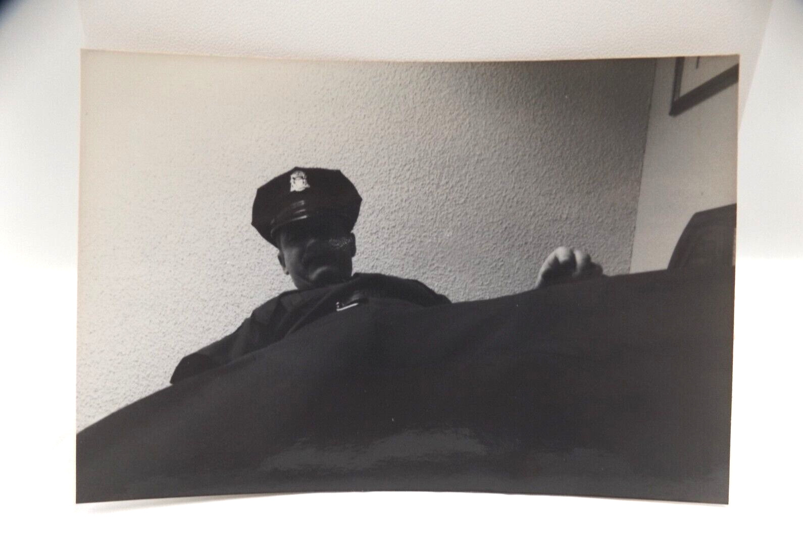 Vint Cir 70s Policeman Black white Snapshot Photo GAY INT Buldge