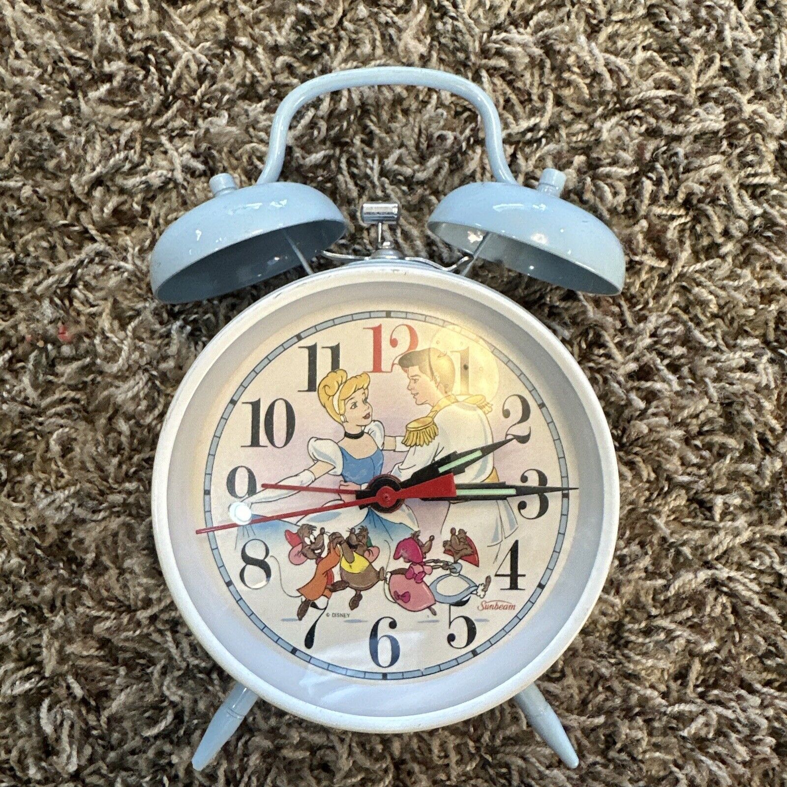 Vintage Rare Disney Cinderella/Prince Charming Double Bell Alarm Clock