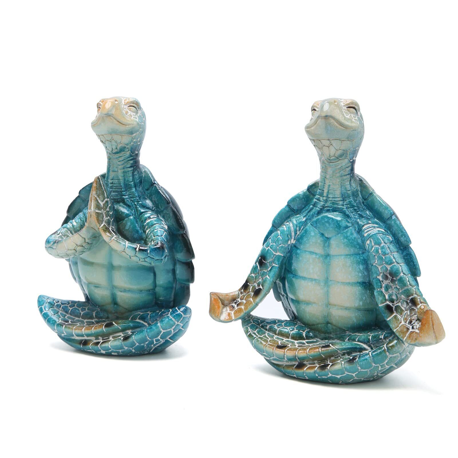 2PCS Sea Turtle Yoga Figurines Decorations Summer Meditating Sea Turtle Decor...