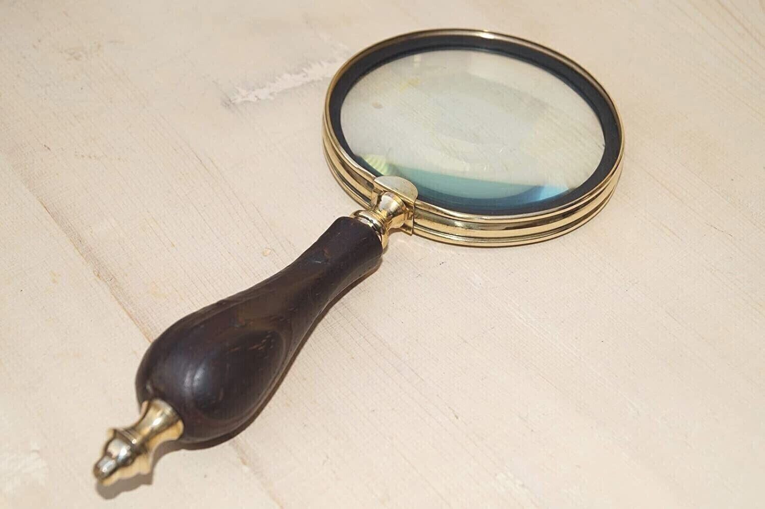 Antique Vintage Brass Wooden Handle Magnifying Glass 08\