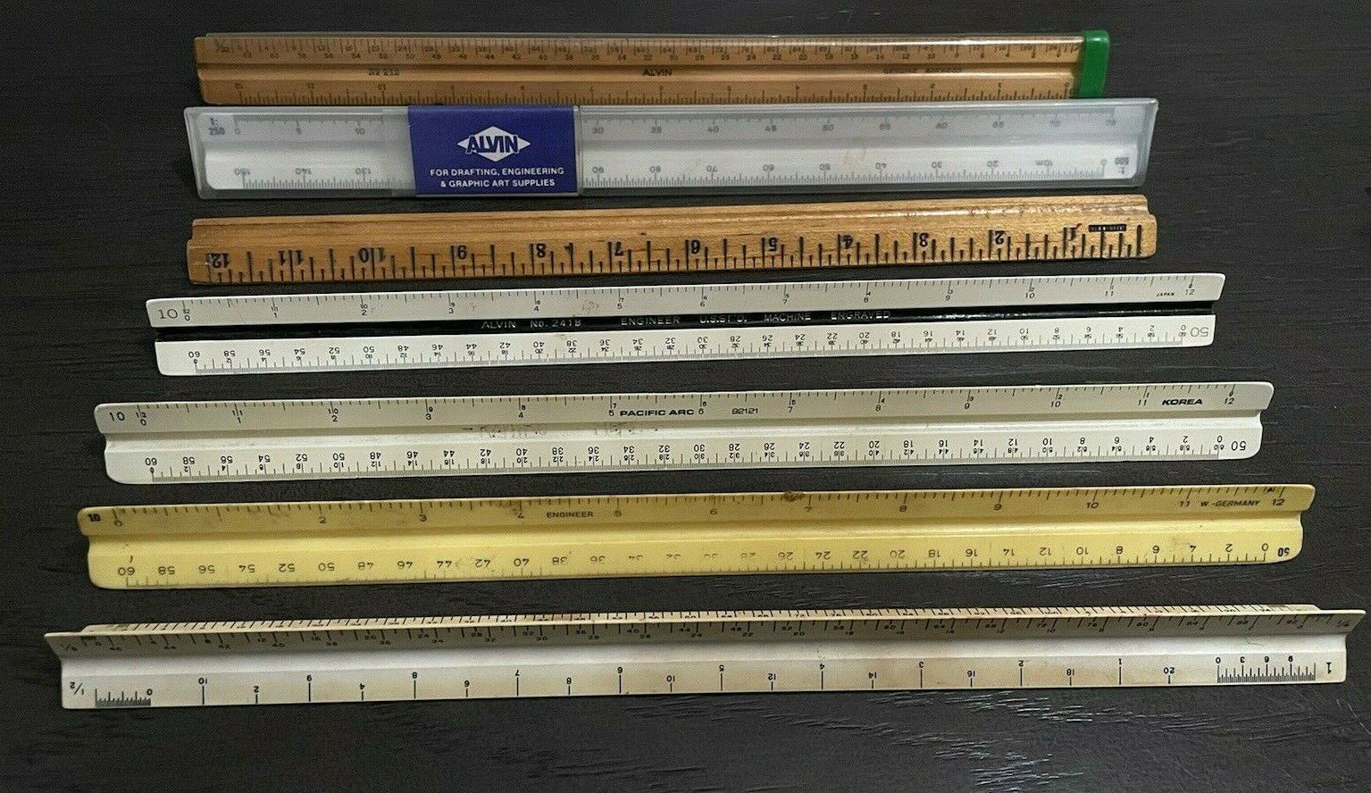 Vintage Lot of 7 Triangular Architect Drafting Scale Rulers Engineering 