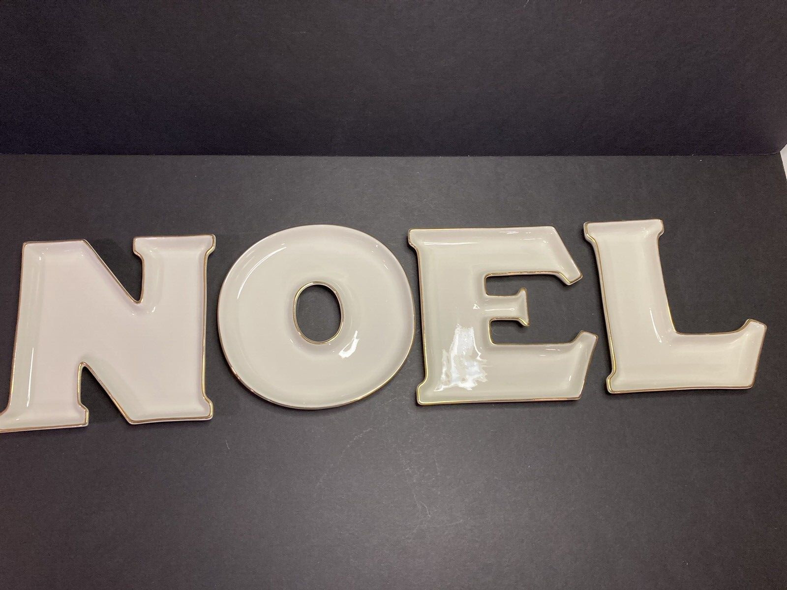 Rare Mikasa Noel Name letter snack trinket Christmas  plates Bowls Gold Trim