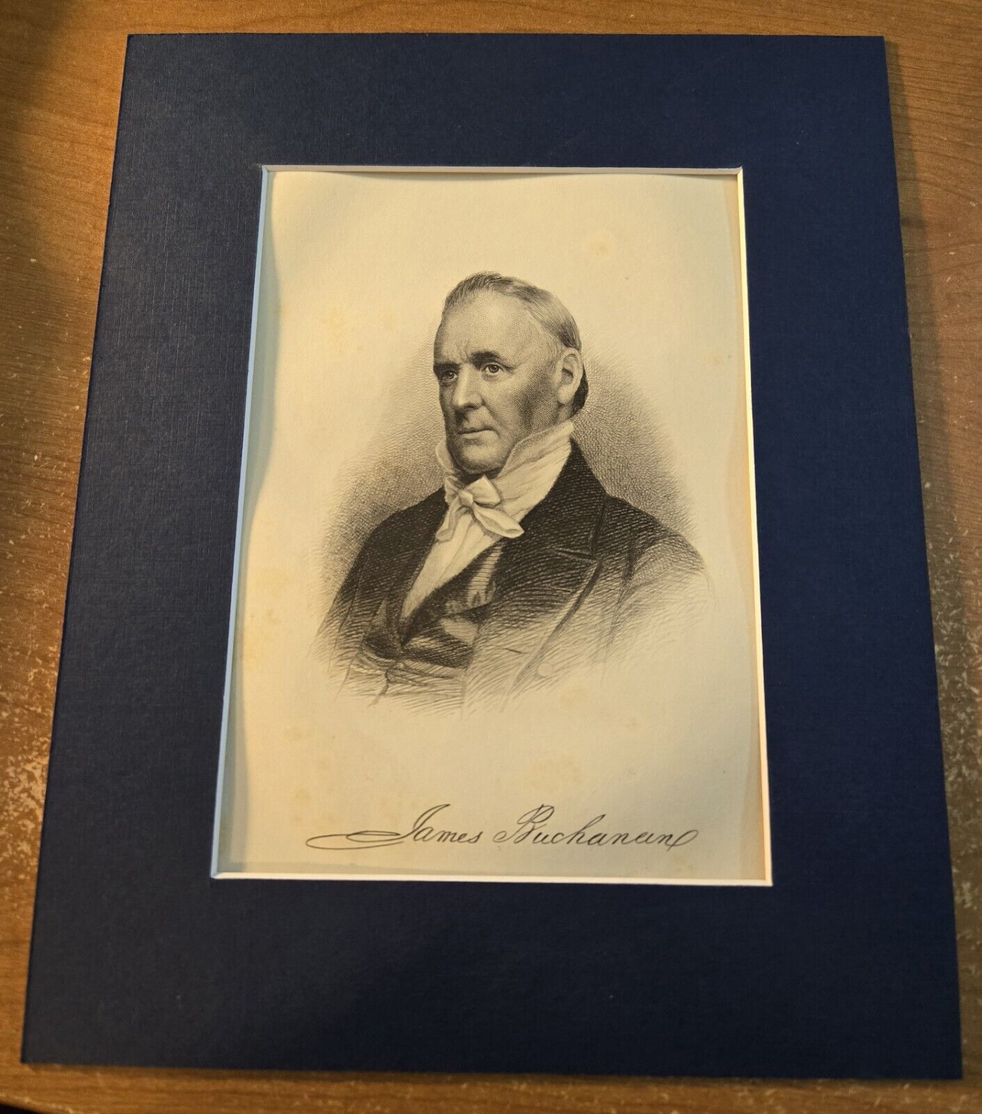 James Buchanan - Authentic 1889 Steel Engraving w/Signature - Matted