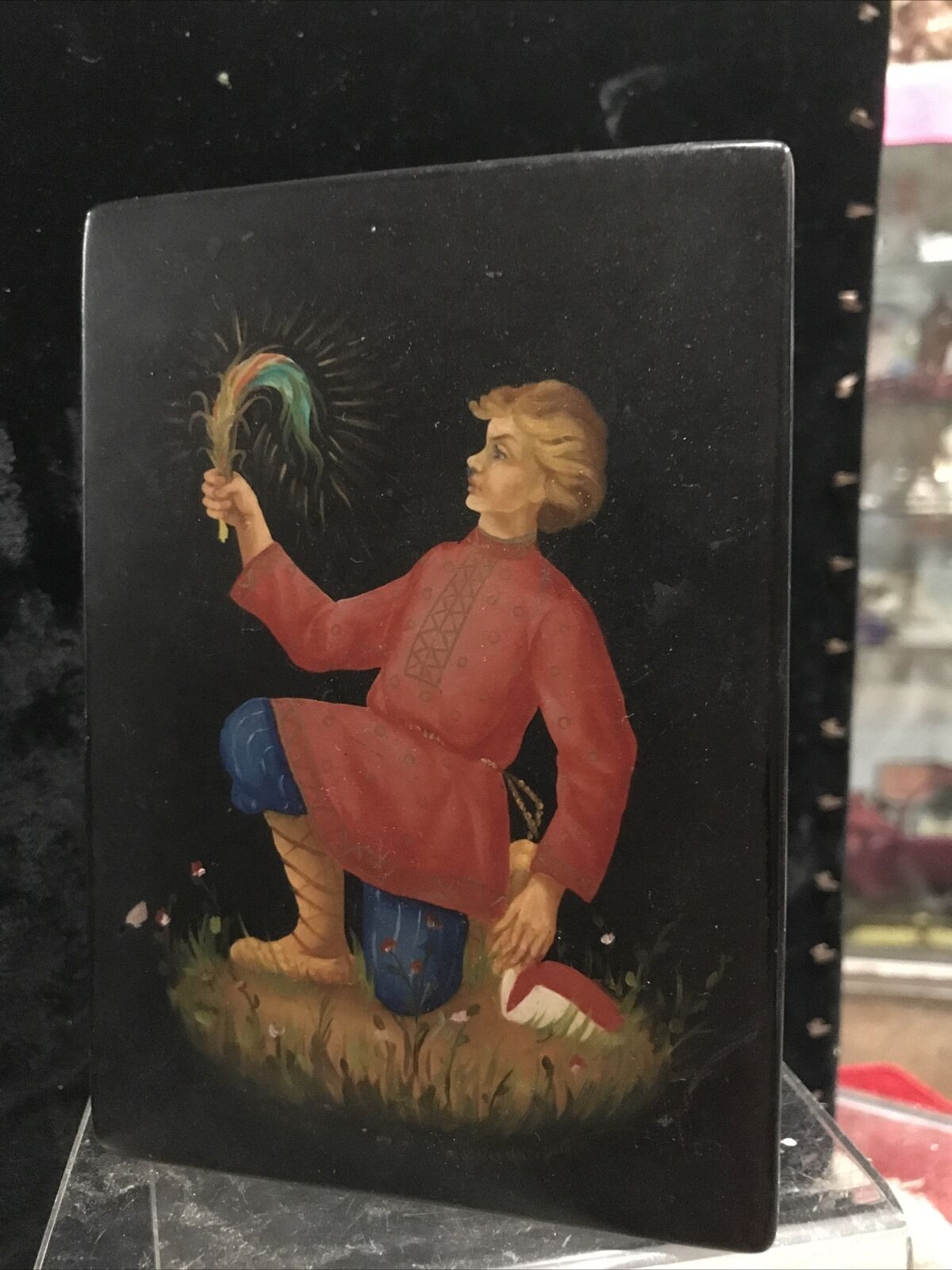 Vintage Russian Jewelry Trinket Box Fairy Tale  Artist Hand Painted Multicolored
