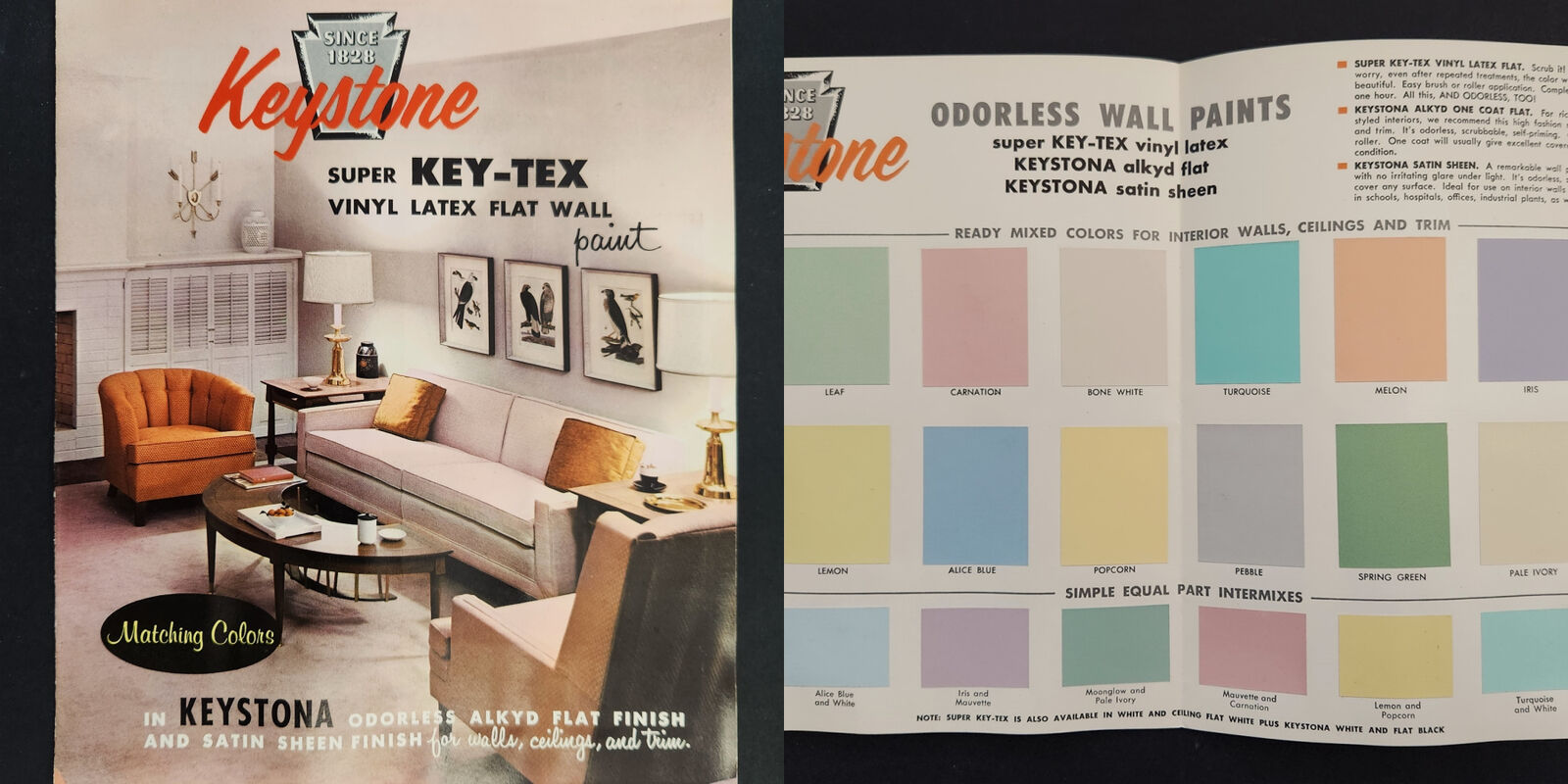 1964 vintage KEYSTONE super key-tex PAINT SAMPLE BROCHURE vinyl latex flat