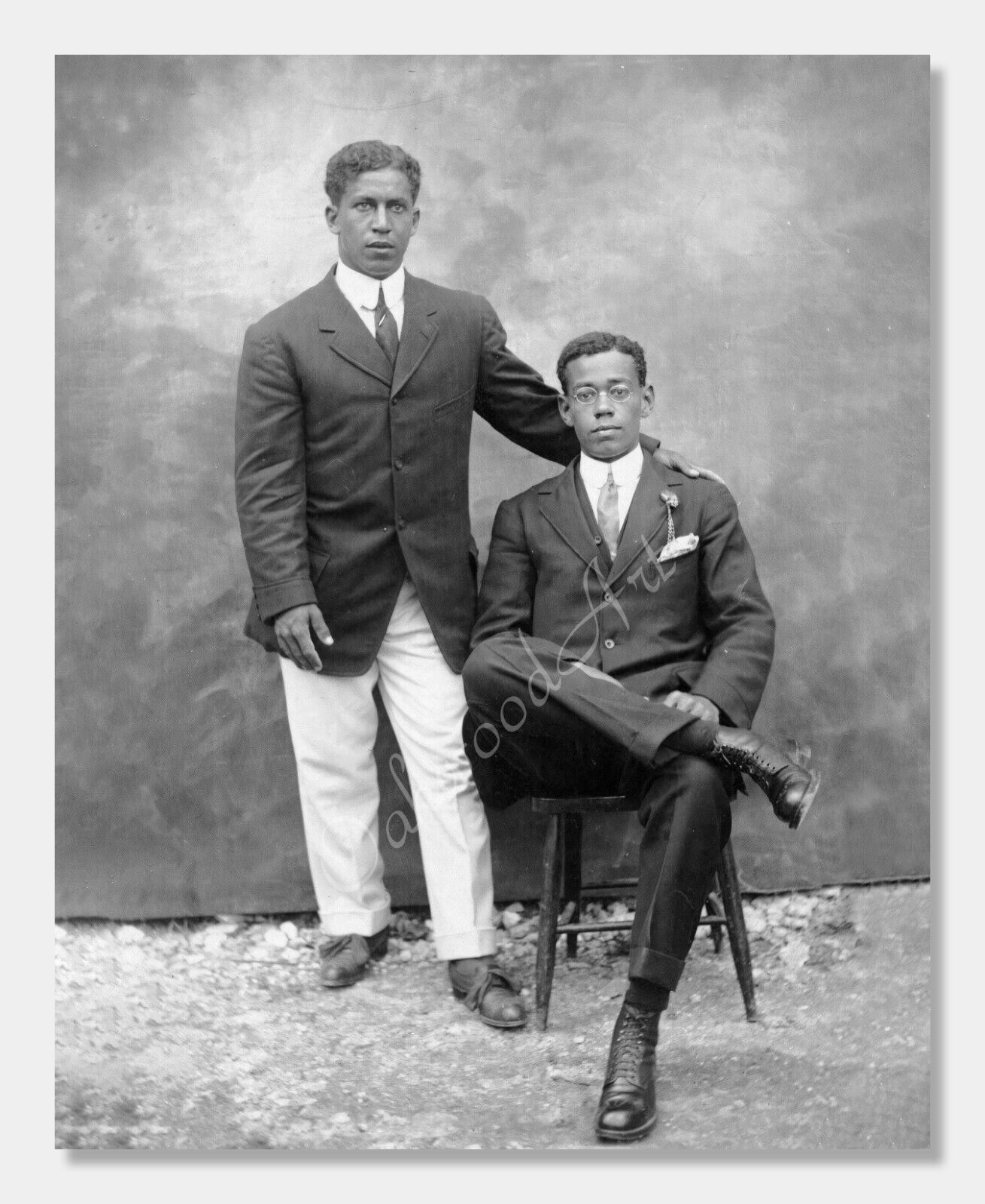 Portrait of Two Young Handsome Black Men c1910s, Vintage Photo Reprint
