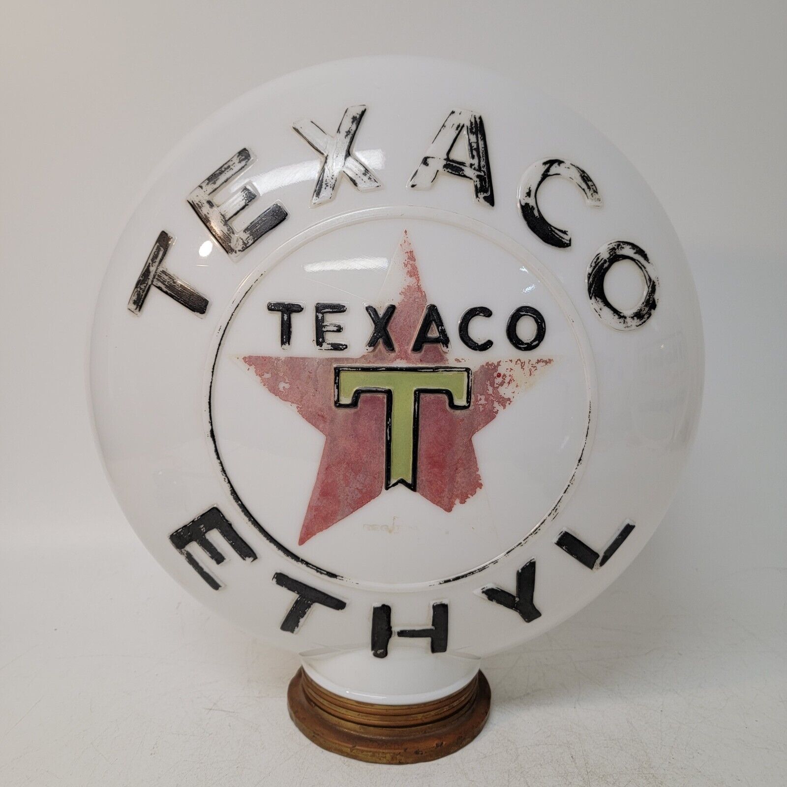 1930 1940s Original Texaco Ethyl Gas Pump Vintage Globe Milk Glass Double Sided