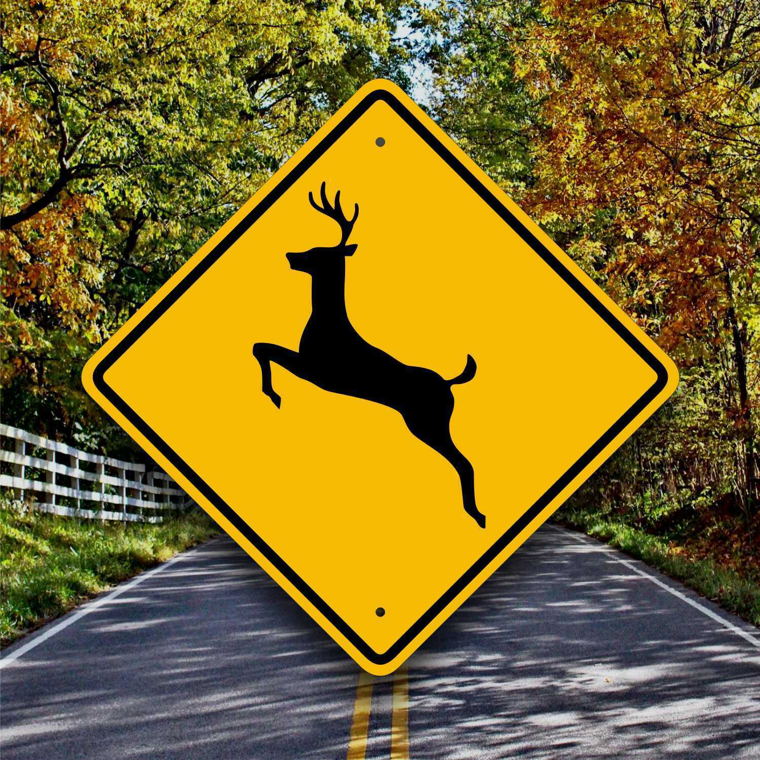 DEER CROSSING SIGN - Aluminum Highway Style Plaque - Hunting Cabin Decor - Road