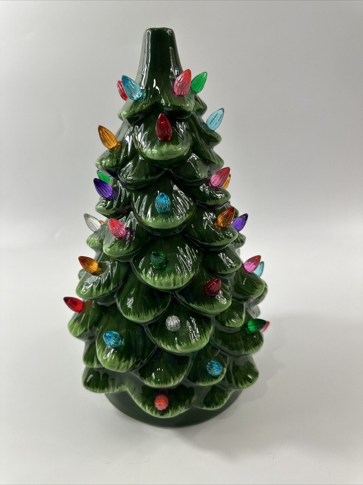 Vintage 11.5 Inch Lighted Tabletop Ceramic Christmas Tree battery operated