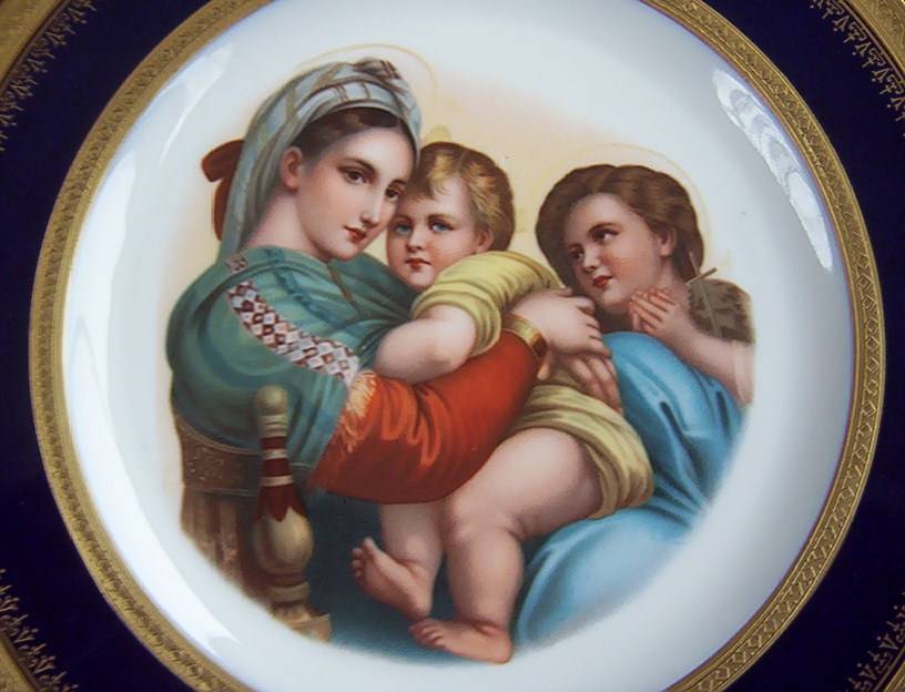 Antique Fischer & Mieg Cabinet plate after Raphael's Madonna della seggiola