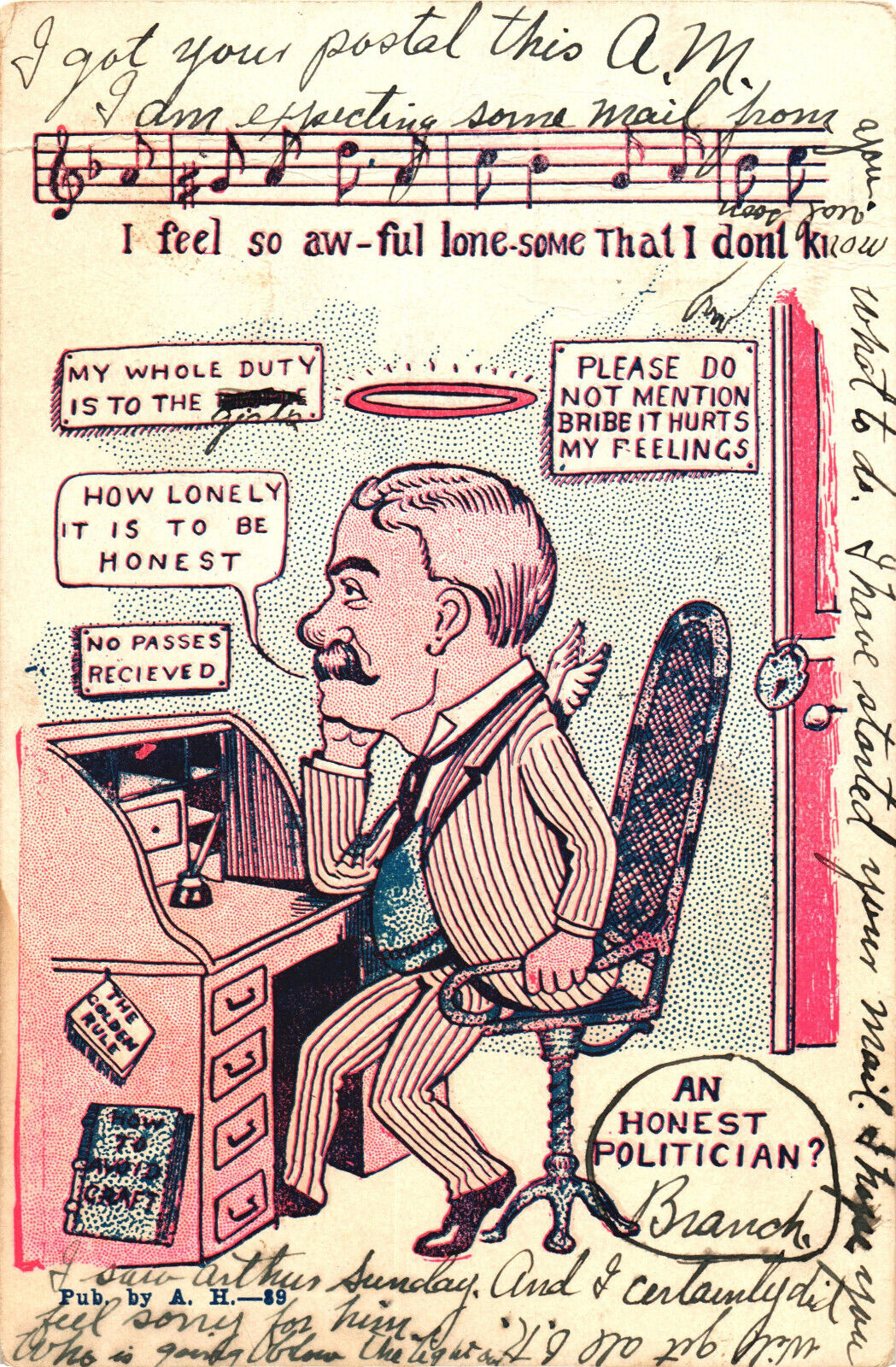 An Honest Politician? Comic Humor Antique Postcard Posted 1907