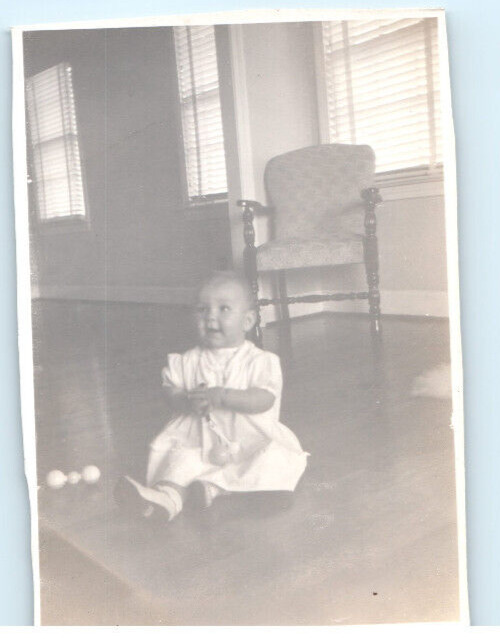 Vintage Photo 1947, Cute Baby w/ Toys, on Hardwood Floors , 4.25x3.25