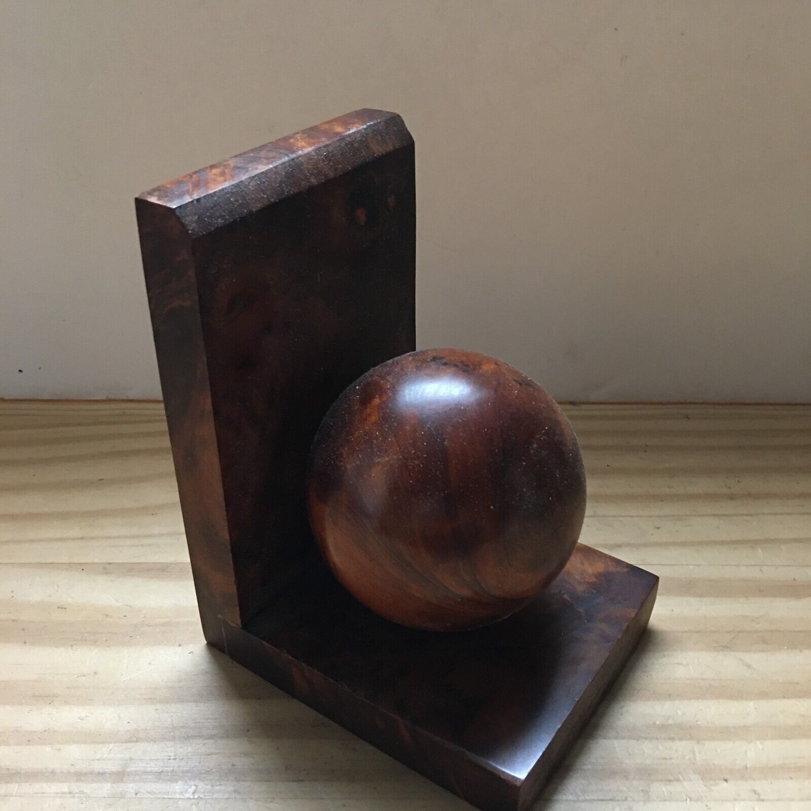 Vintage Superb Burl Wood Wooden L Shape & Ball Sculptural Book End  5.5\