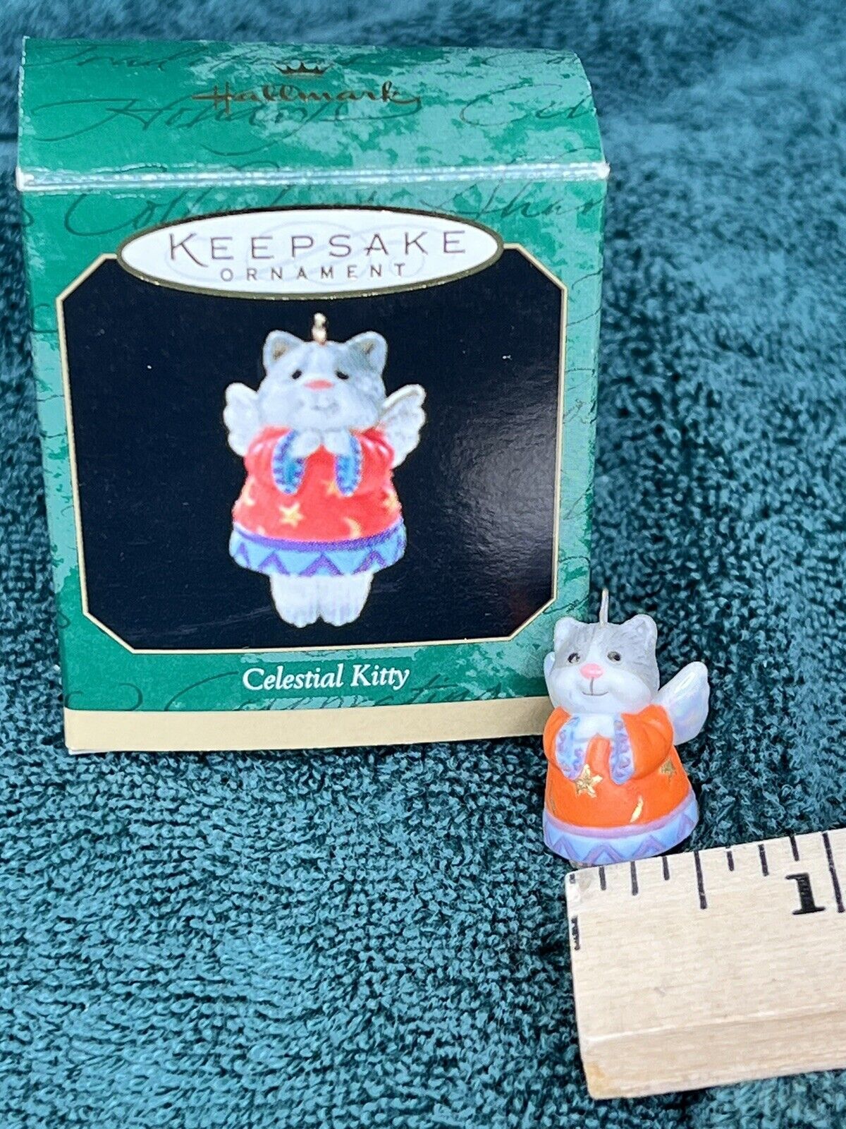 1999 Hallmark Celestial Kitty Miniature Keepsake Ornament Bell Angel