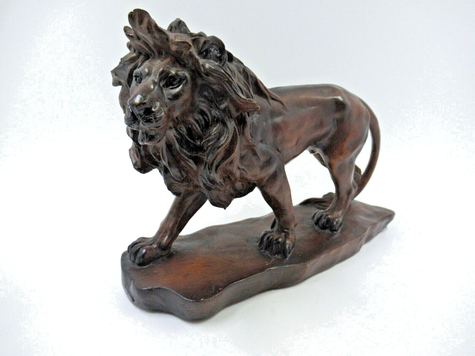 Vintage fine cast resin walking Lion sculpture Rosewood look from China about 5\