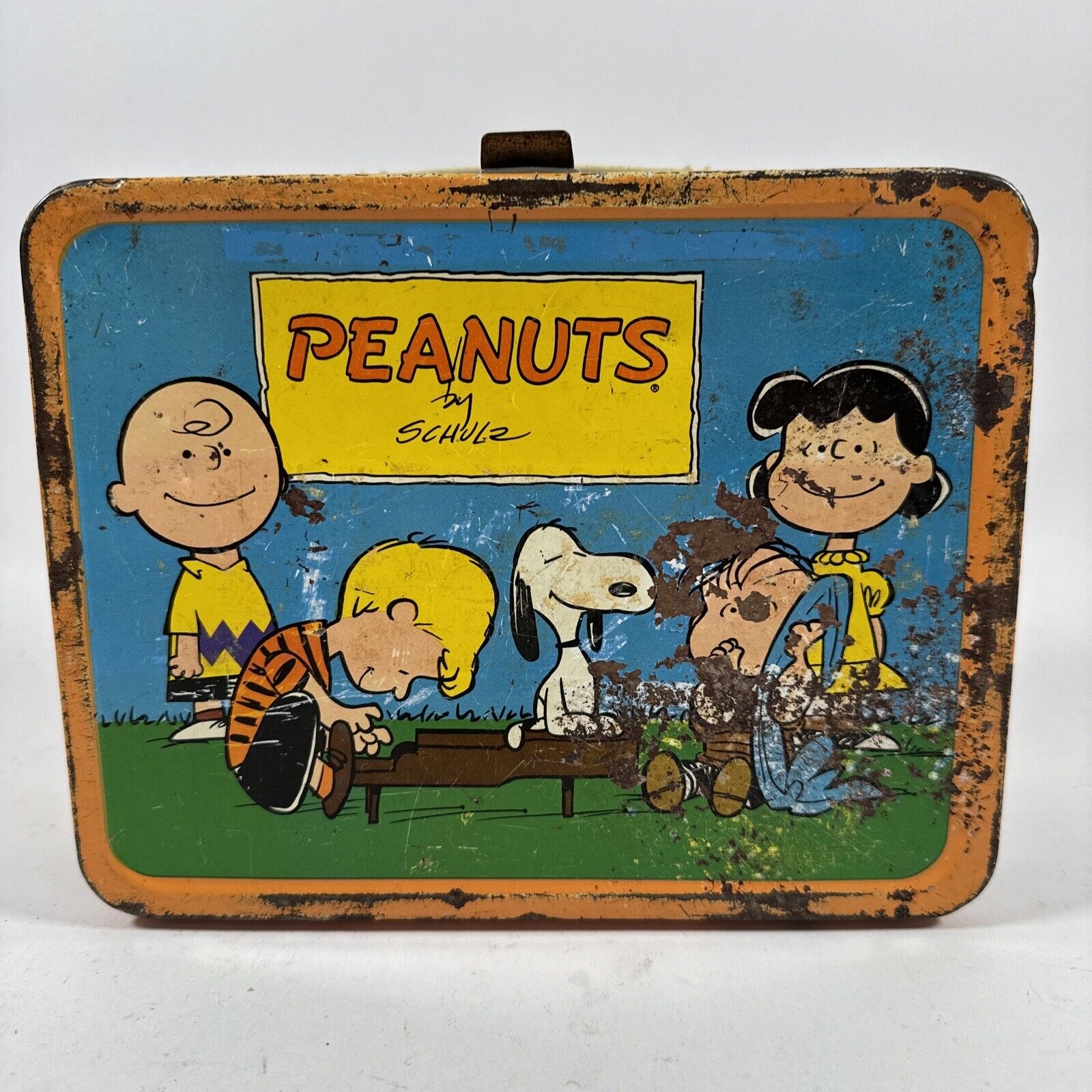 Vintage Peanuts 1950s Lunch Box Orange Charlie Brown Schulz