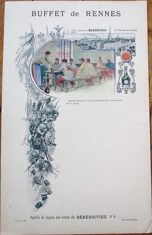 Dom Benedictine 1910 French Restaurant Advertising Menu w/Military Scene