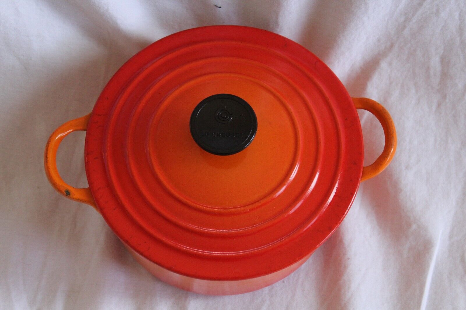 Vintage Le Creuset B Flame Orange Cast Iron Dutch Oven Pot w/ Lid-Made In France