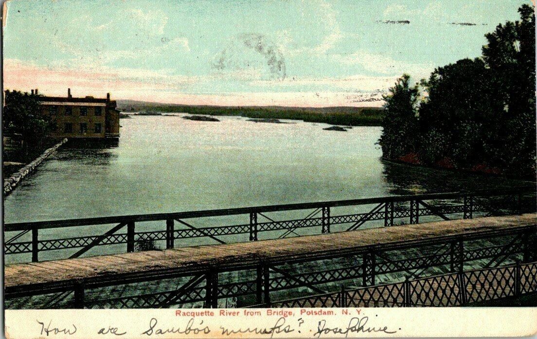 1907. POTSDAM, NY. RACQUETTE RIVER. POSTCARD.