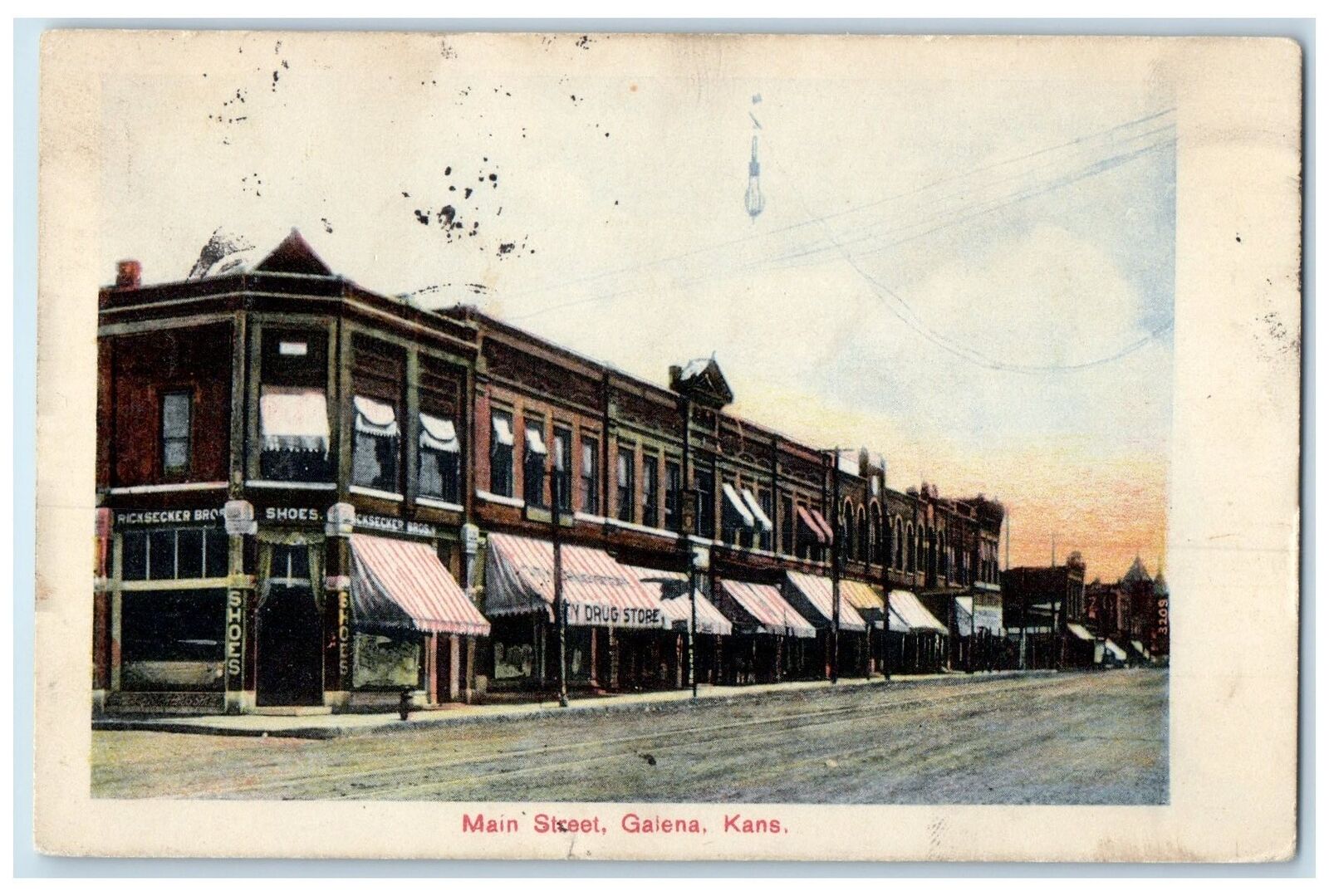 1910 Main Street Scene Business Section Galena Kansas KS Posted Vintage Postcard