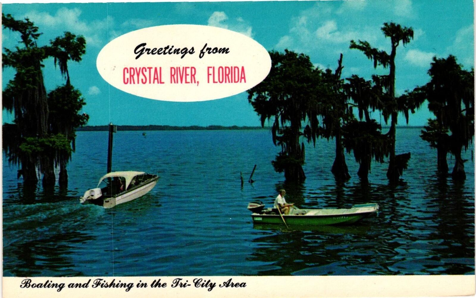 Vintage Postcard- BOATING AND FISHING, CRYSTAL RIVER, FL. 1960s