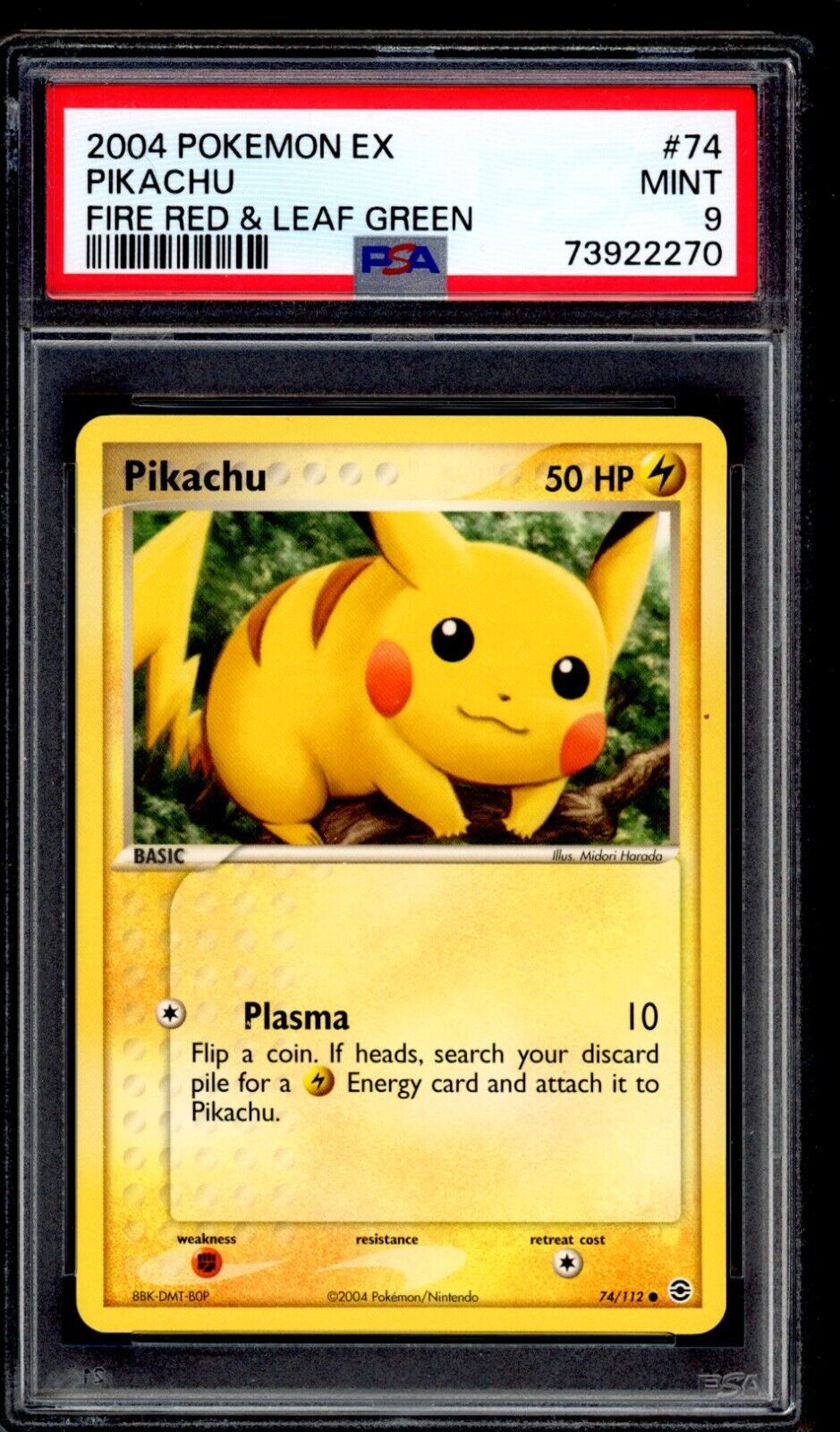 PSA 9 Pikachu 2004 Pokemon Card 74/112 EX Fire Red & Leaf Green