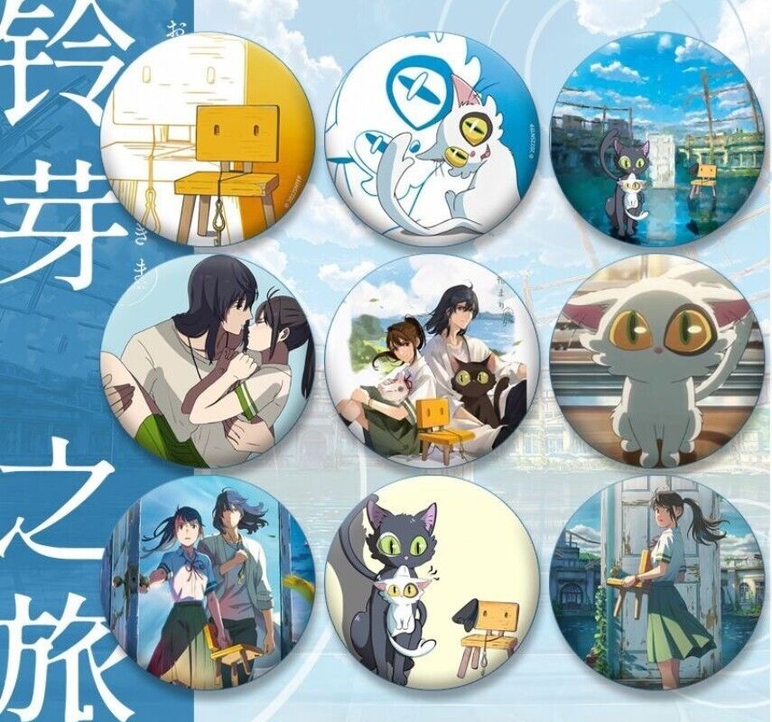 9pcs Anime Suzume Figure Metal Pin Brooch Badge Collectible Art Display Gift Set