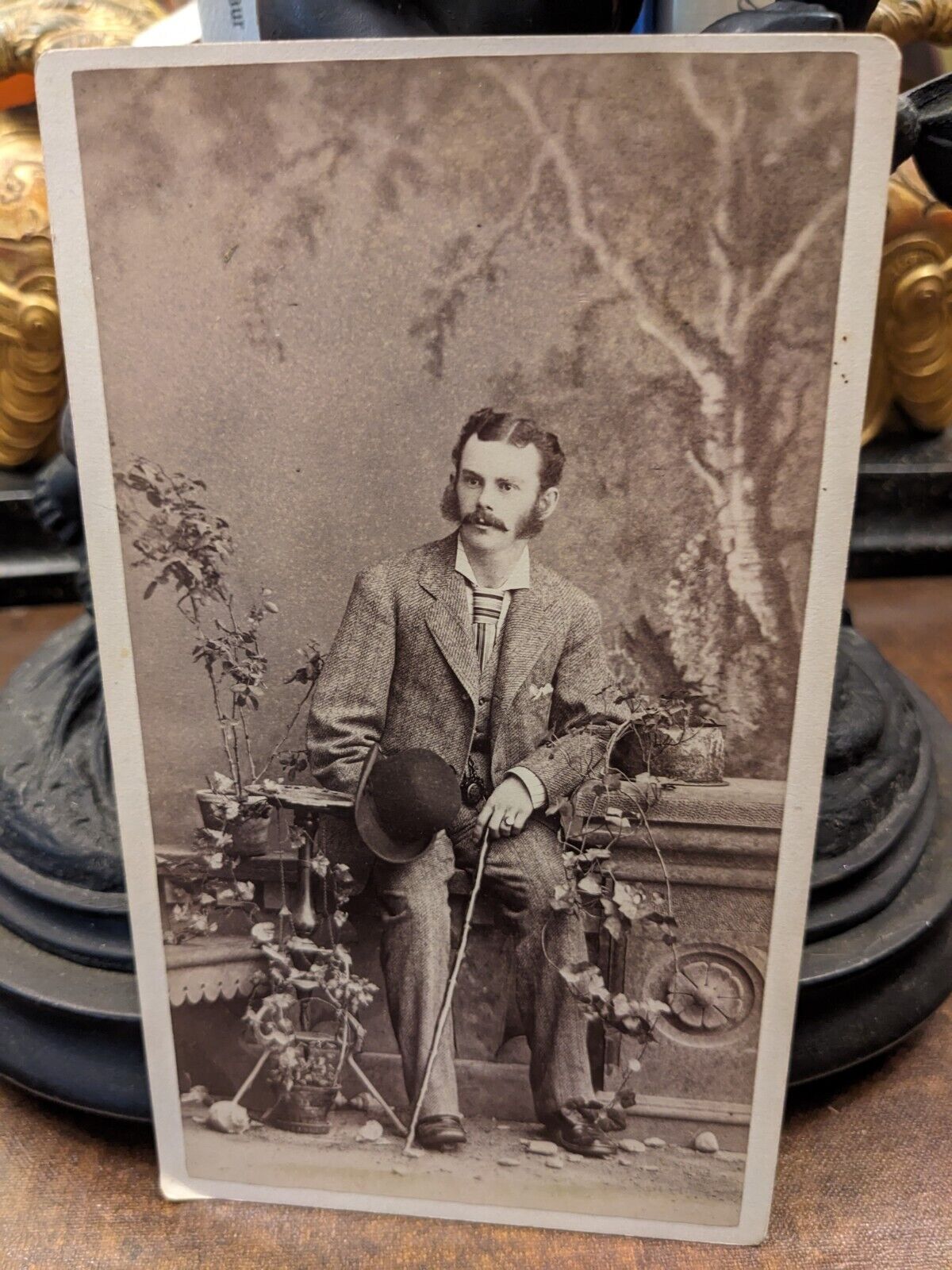 later 1800s cabinet card photograph young man mustache & mutton chops nice pose
