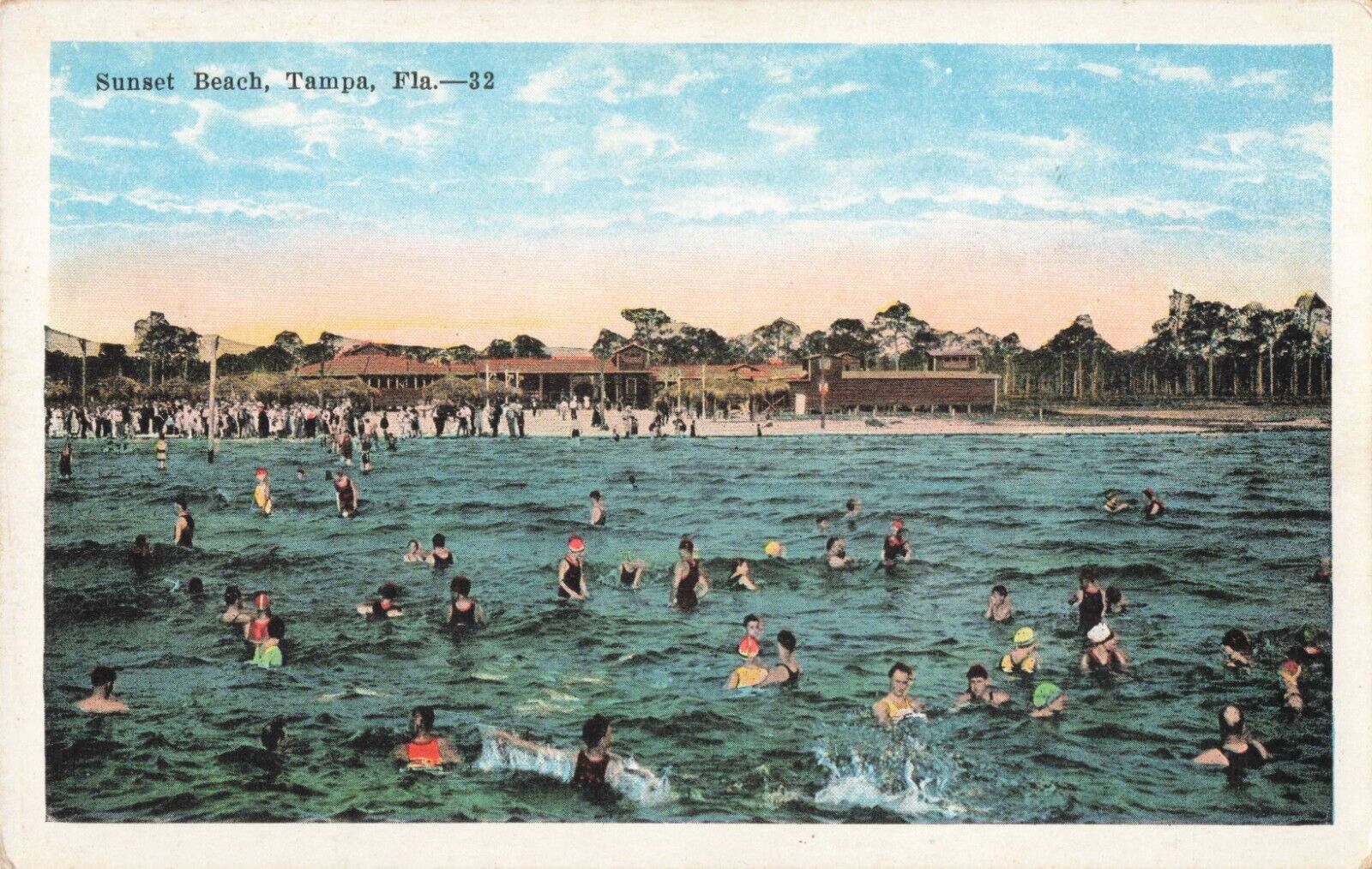 Bathers at Sunset Beach Tampa Florida FL c1920 Postcard