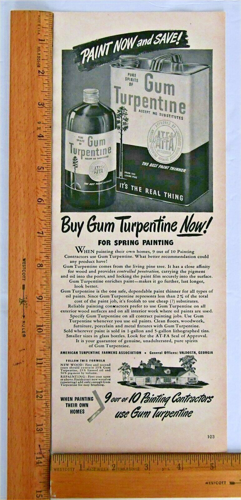 Original 1948 Magazine Print Ad  for Gum Turpentine