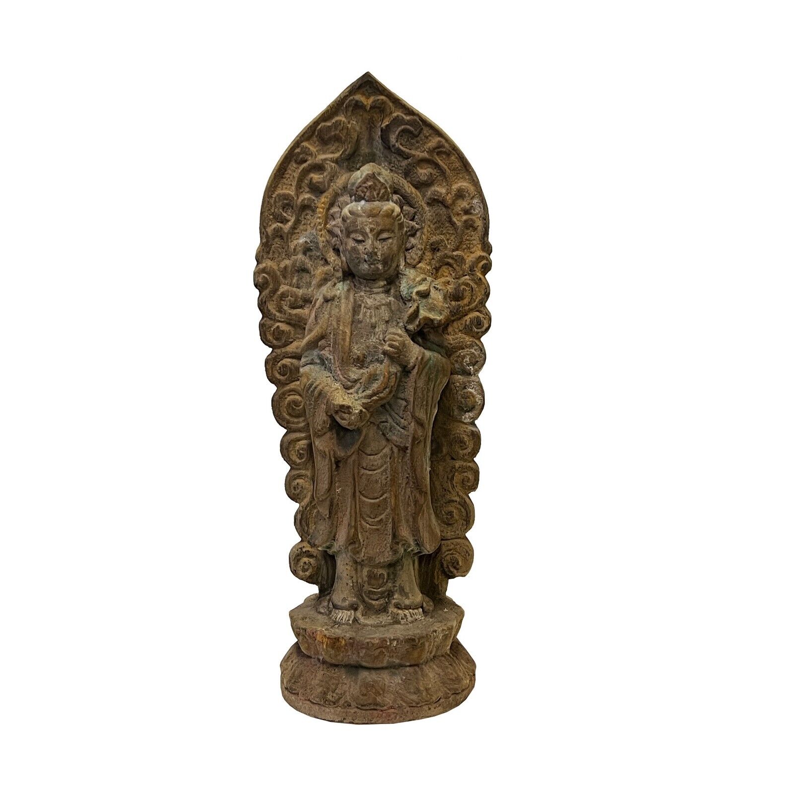 Chinese Rustic Wood Bodhisattva Kuan Yin Tara Standing Buddha Statue ws2733
