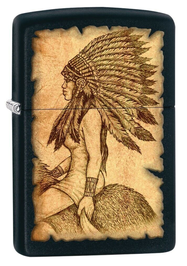Zippo Lighter, Native American on Horseback - Black Matte 80729