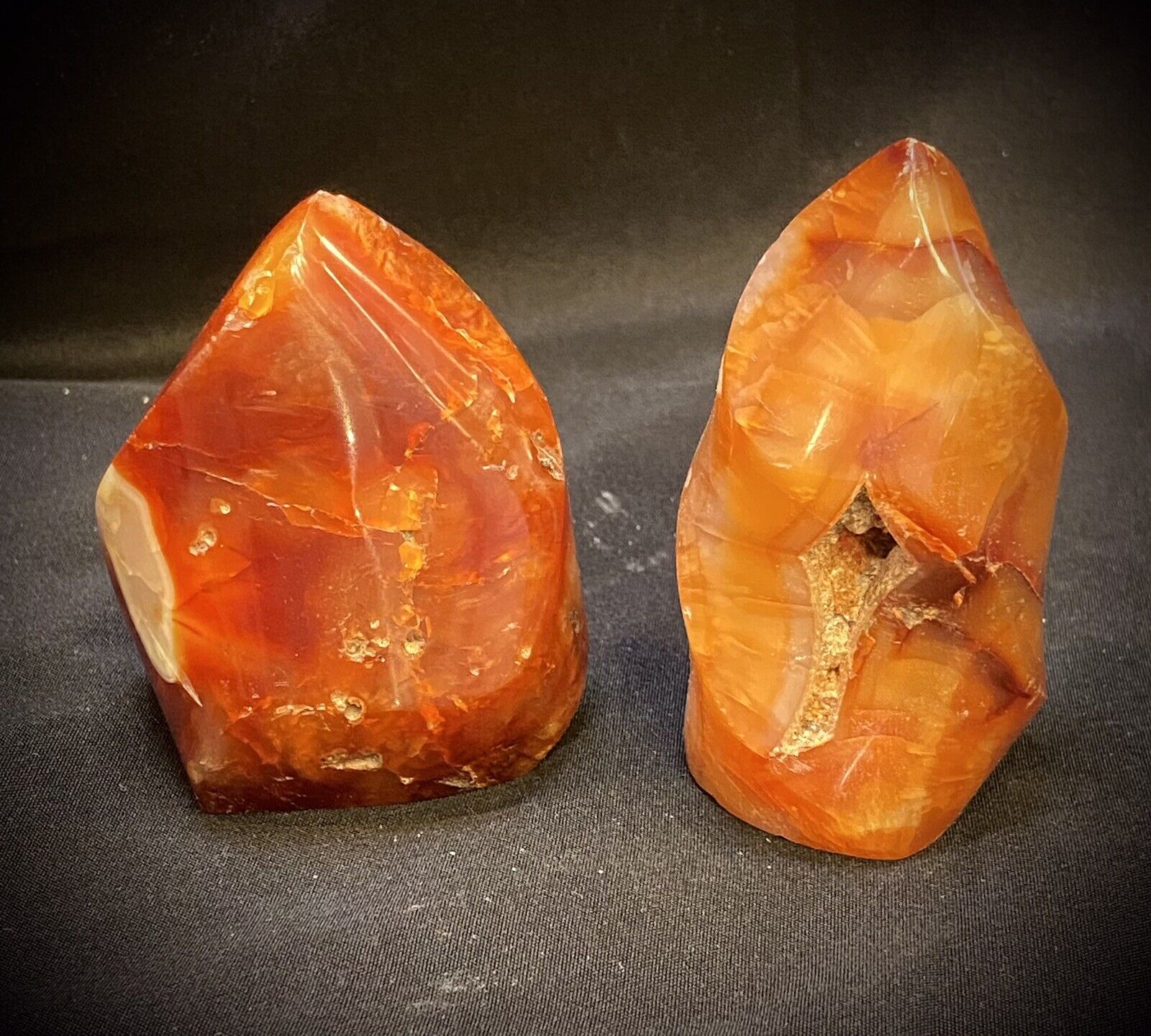 Pair Of Carnelian Flames With Druzy