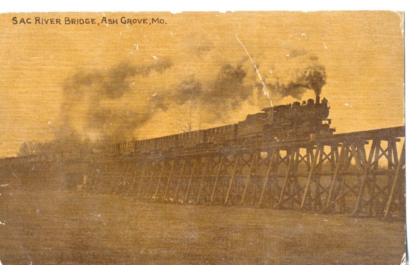 Sac River Railroad Bridge, Ash Grove, Mo. Missouri Postcard. Near Springfield