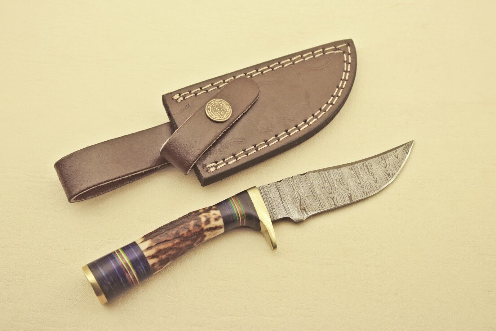 Custom Collectible Handmade Damascus fixed blade Knife Beautiful Bolster handle