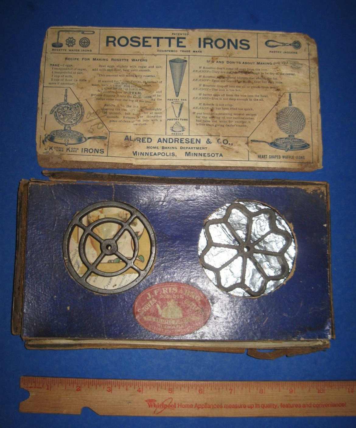 Vintage 1900\'s Cast Iron Stove Rosettes w/ Box R J RIS DUBUQUE (Alfred Andresen)