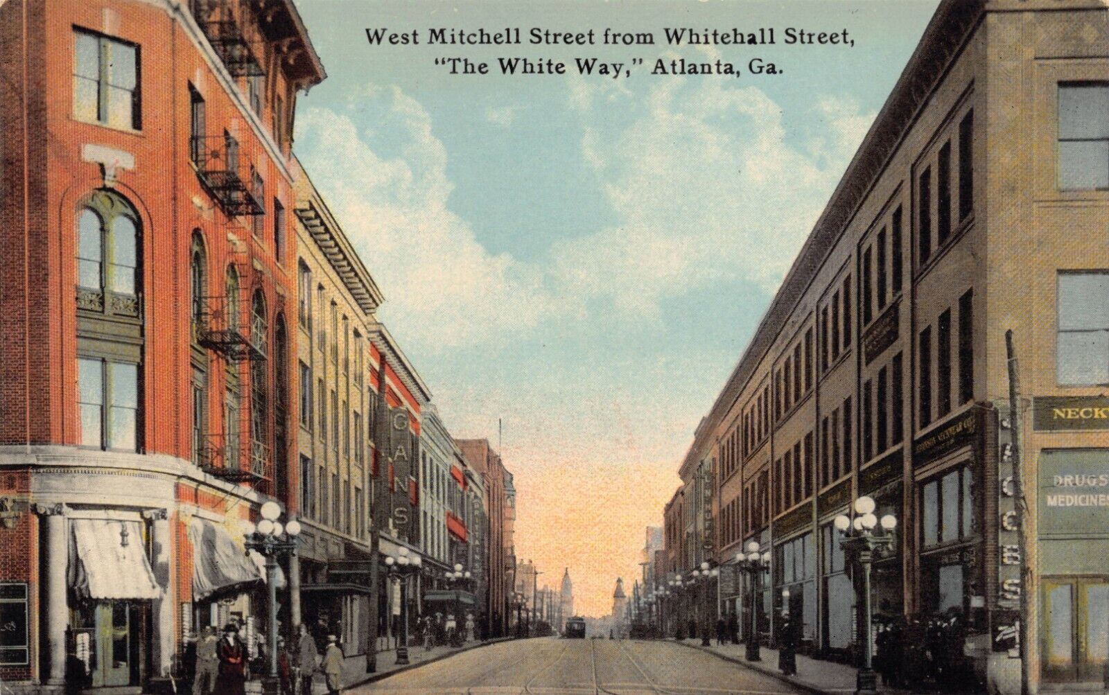 GA~GEORGIA~ATLANTA~WEST MITCHELL STREET FROM WHITEHALL~JACOBS PHARMACY~C.1910