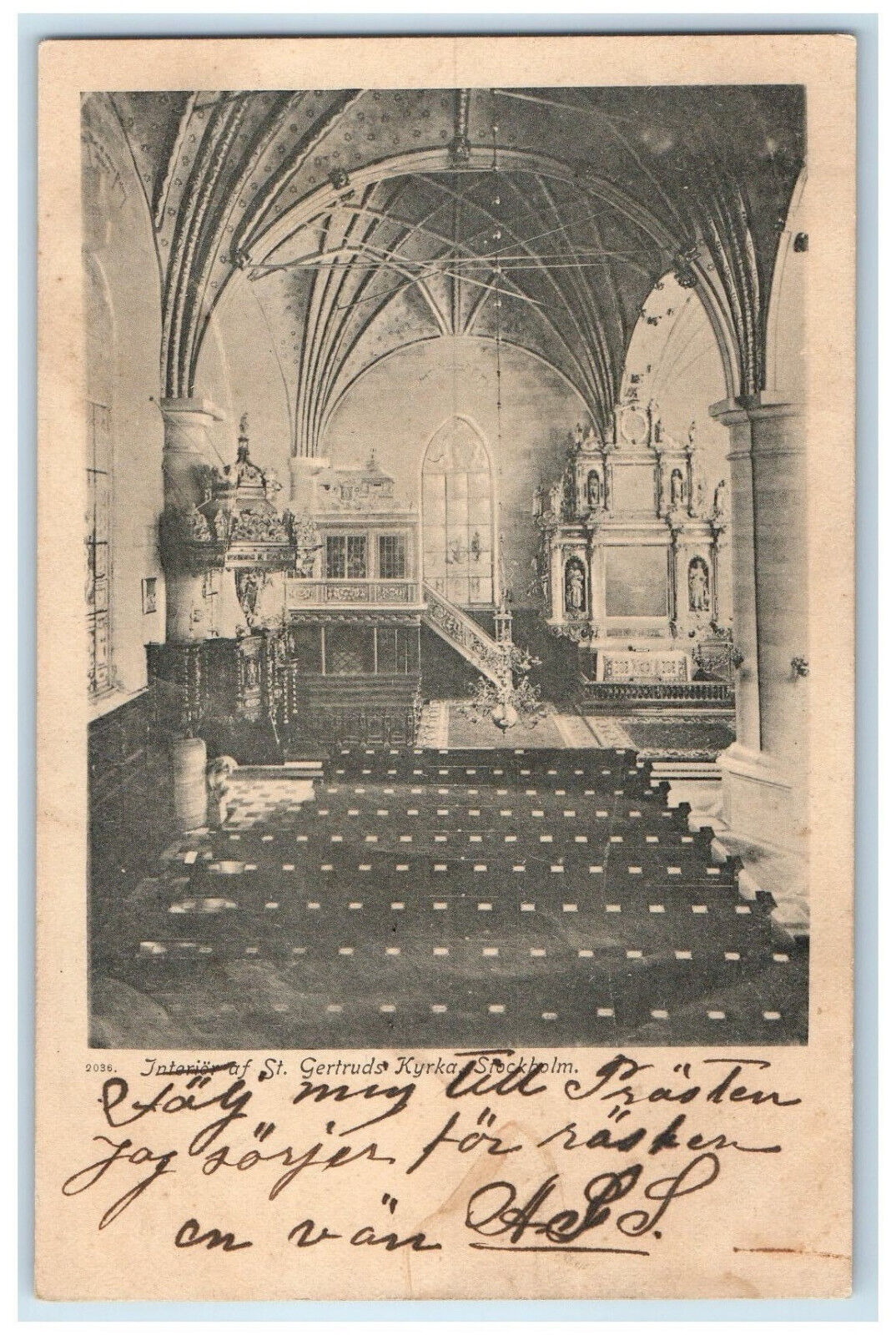 c1905 Interior of St. Gertruds Kyrka Stockholm Sweden Posted Antique Postcard