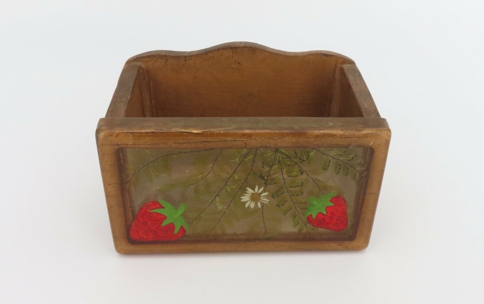 Gamut Designs Wood Recipe Box Acrylic Front Embedded Strawberries Flower 4\