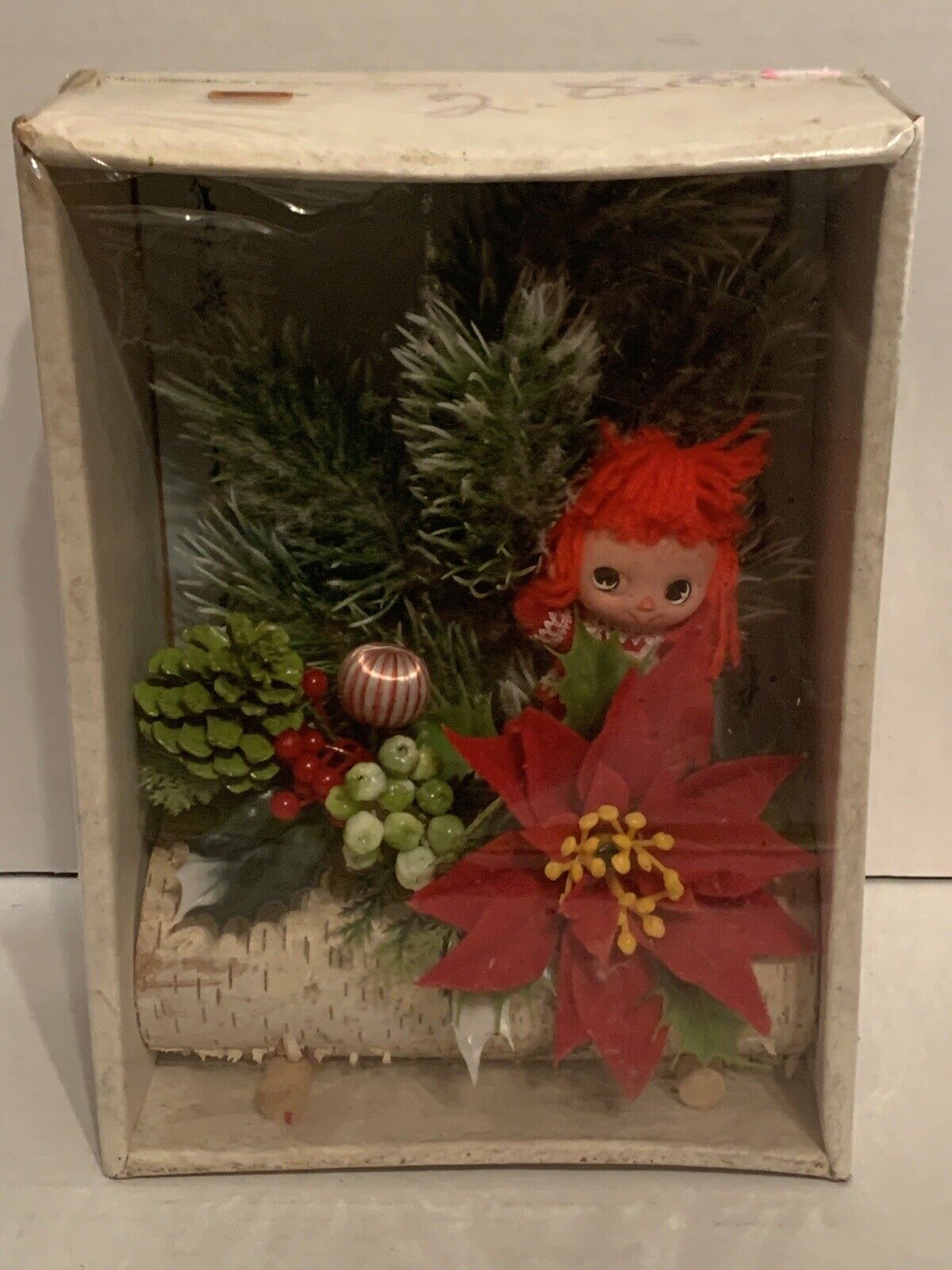Vintage 1960's Christmas Centerpiece Plastic and Wood Unopened