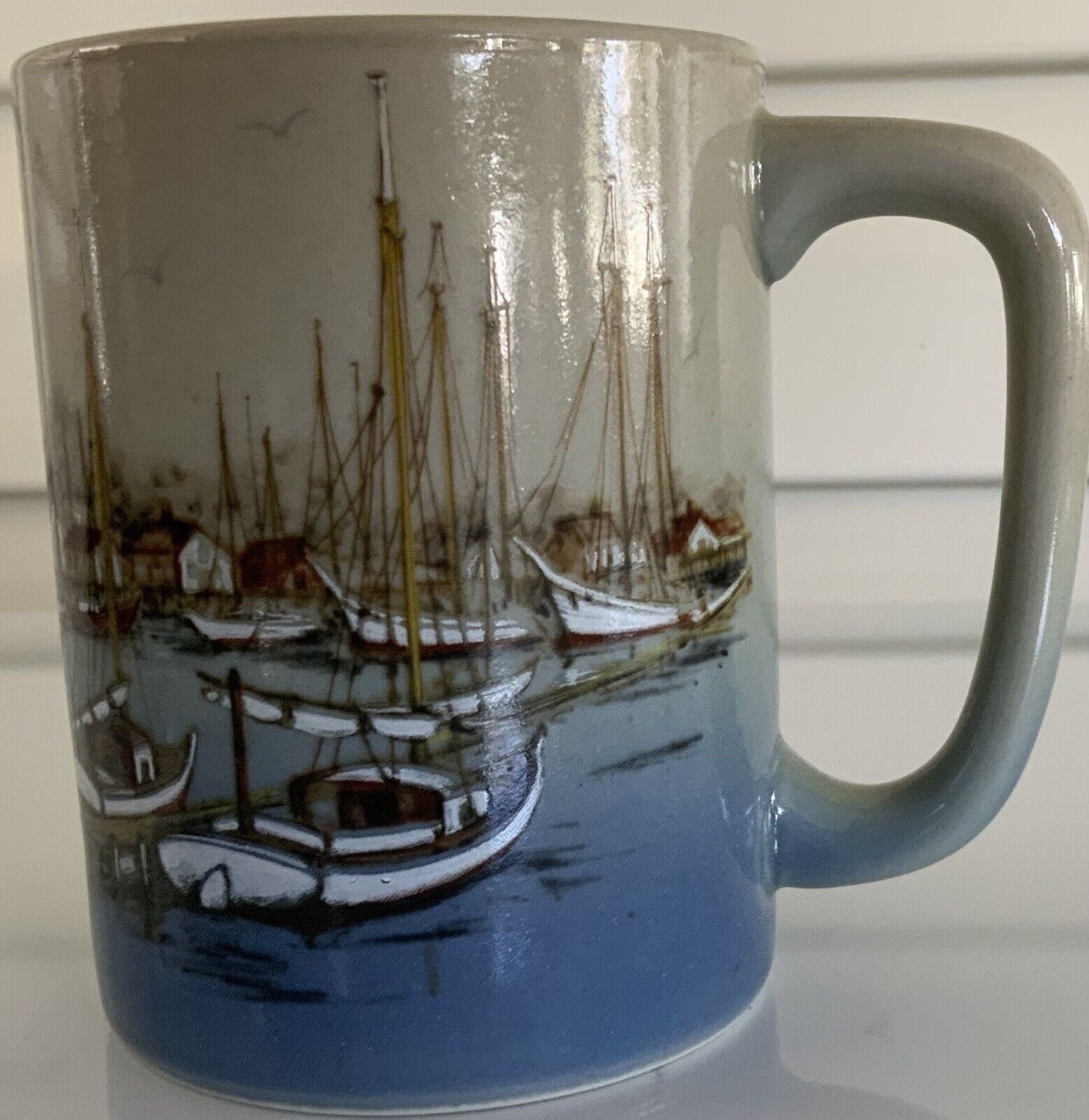 Vintage Otagiri Sailboat Ocean Nautical Embossed Stoneware Japan Mug. RARE