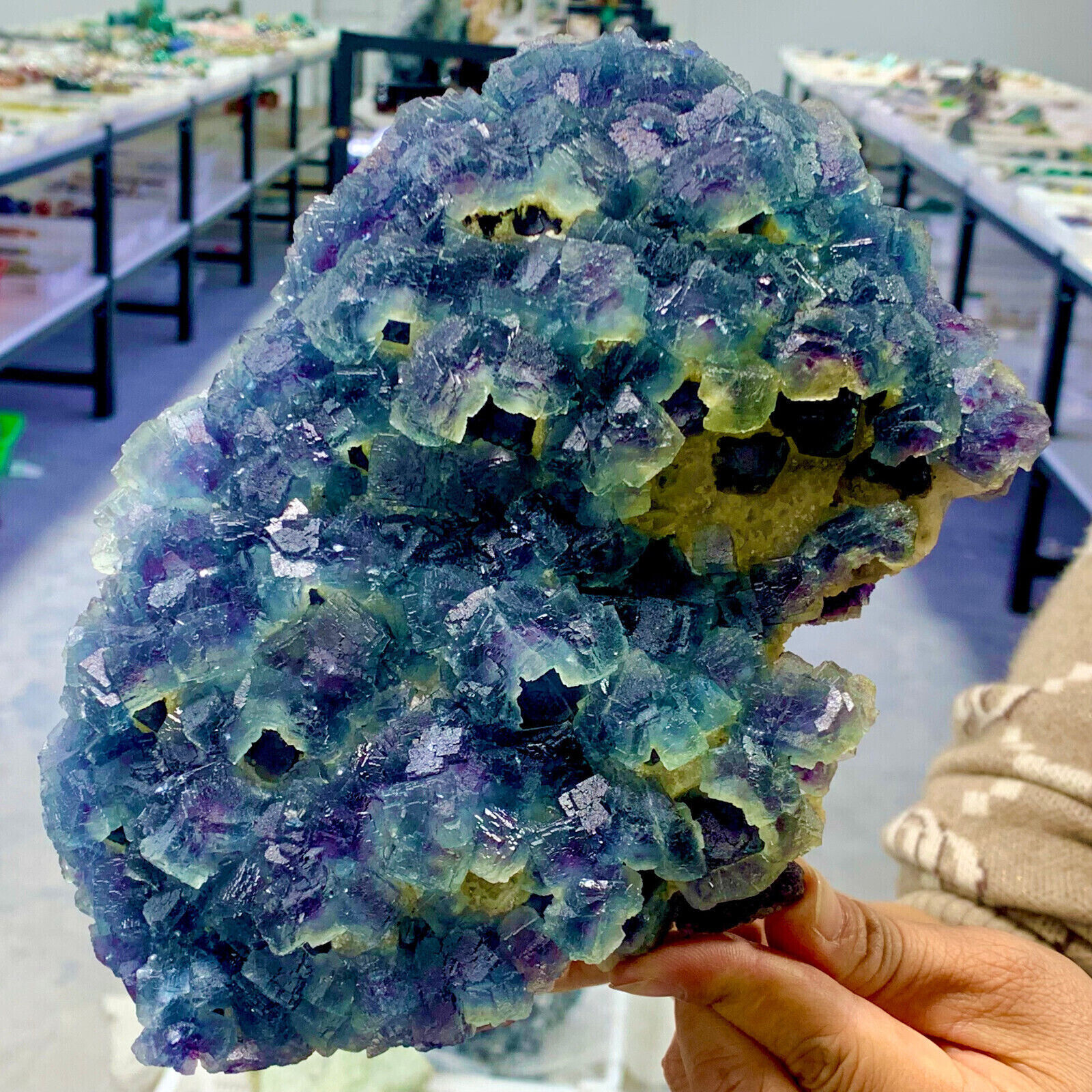 4.66LB Rare Natural Blue Purple Cubic Fluorine Mineral Crystal Sample/China