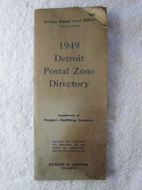 Vintage 1949 Detroit Postal Zone Directory
