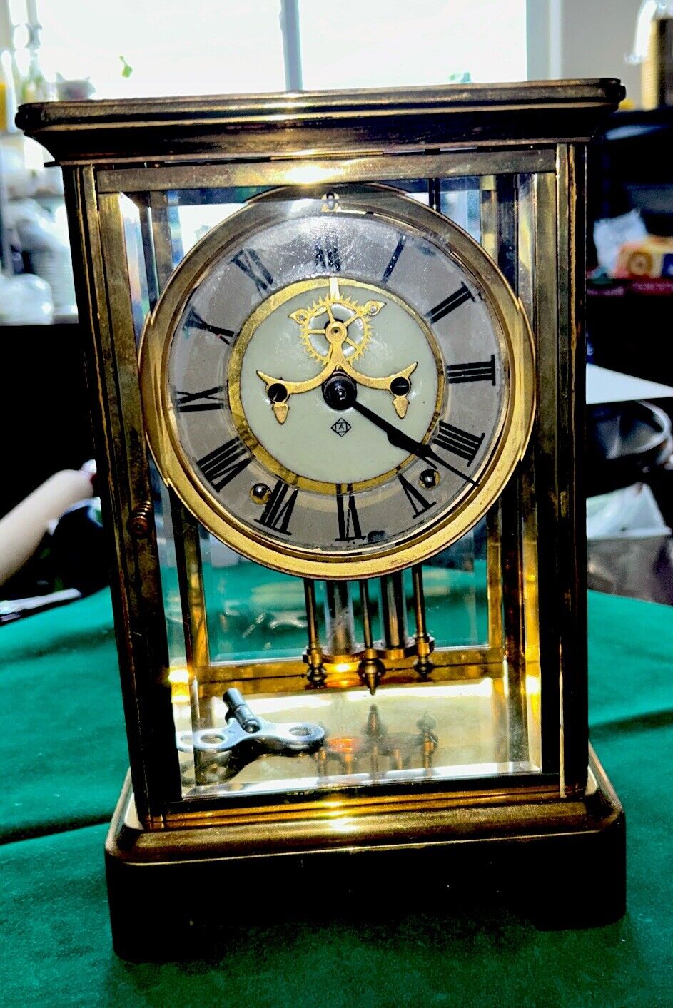 Antique 1900\'s Ansonia Made in USA Mantel Standing Clock Crystal Regulator