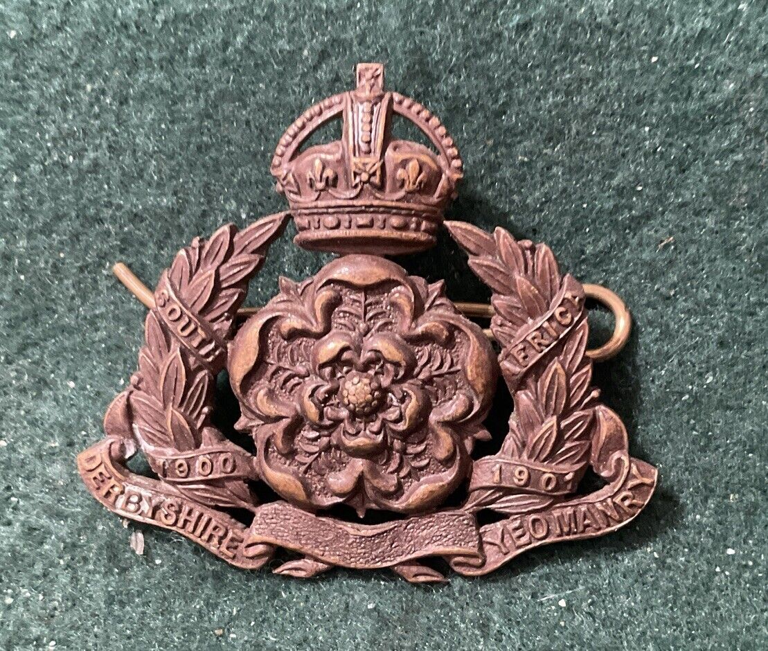 Early BRITISH ARMY CAP BADGE. THE DERBYSHIRE YEOMANRY ( DRAGOONS ). K54