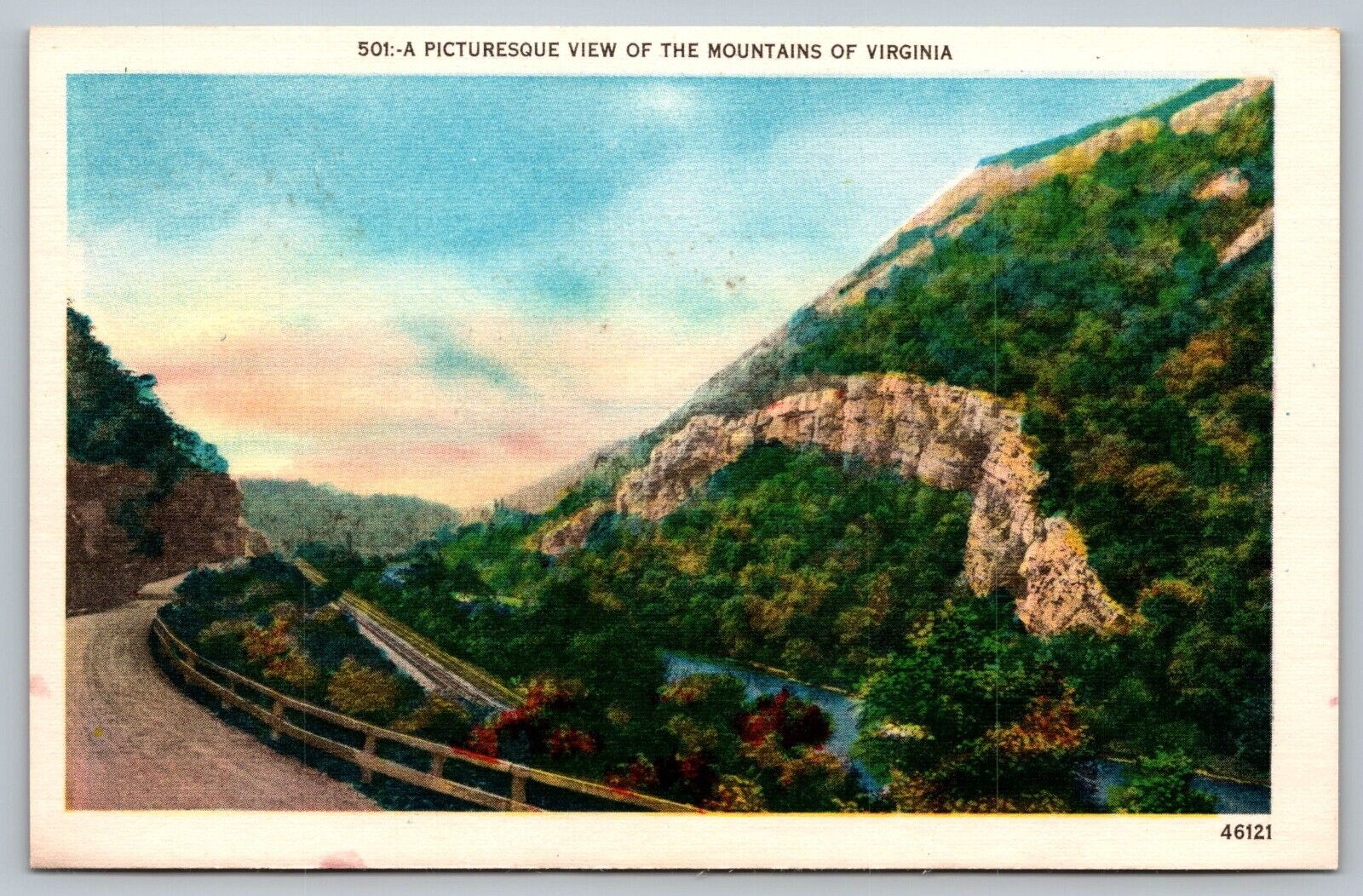 Postcard Picturesque View Of The Mountains of Virginia VA Linen 