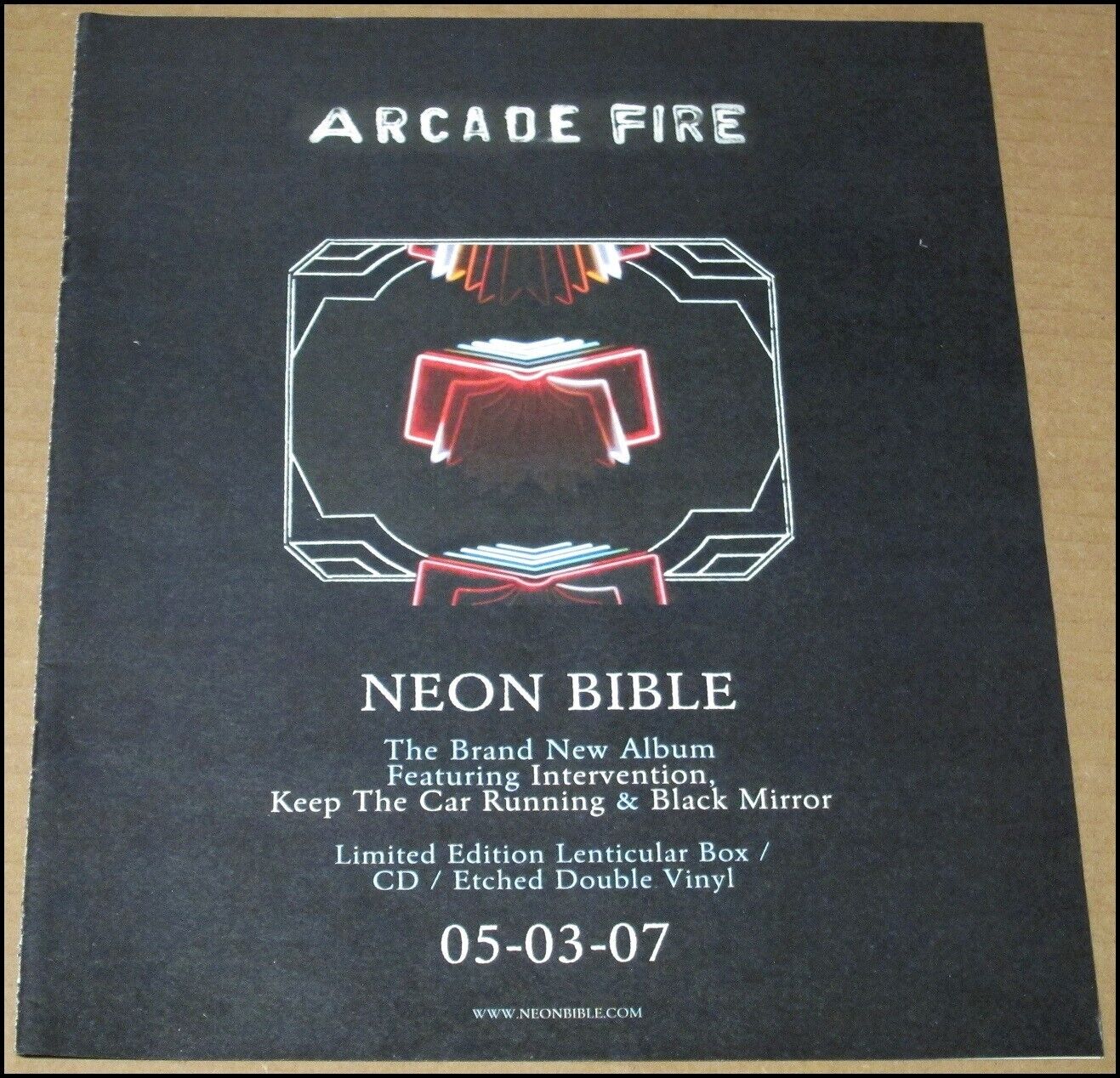 2007 Arcade Fire Neon Bible Print Ad Album Advertisement Page Black Mirror