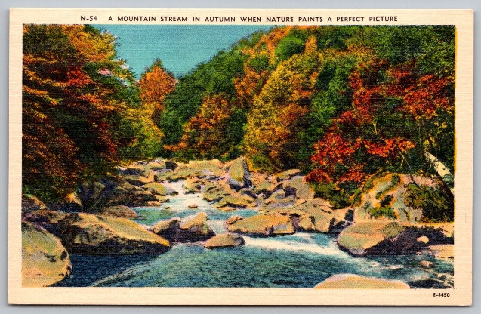 Mountain Stream Autumn Linen Postcard